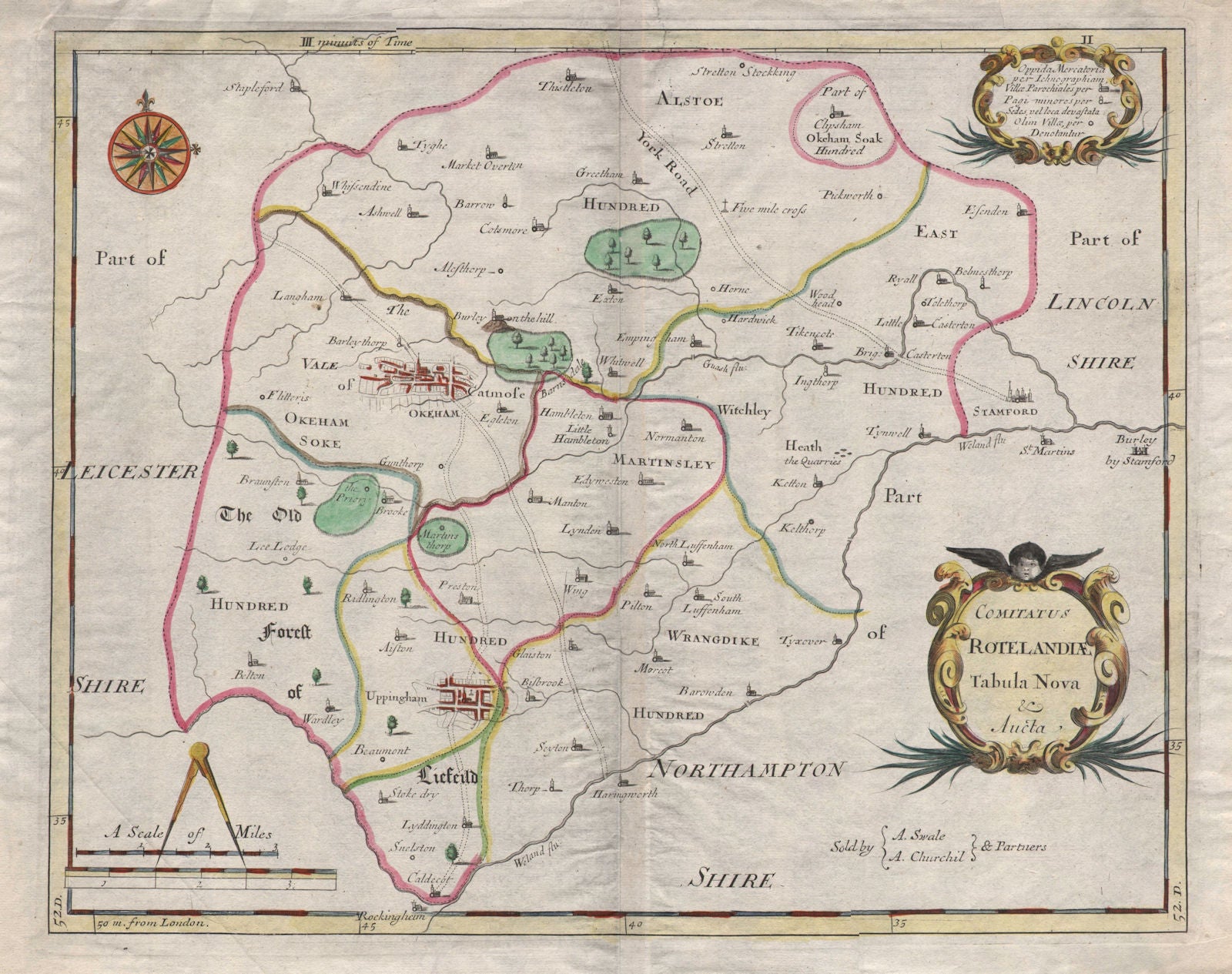 Rutland. 'COMITATUS ROTELANDIAE'. MORDEN. Oakham & Uppingham. Coloured 1695 map